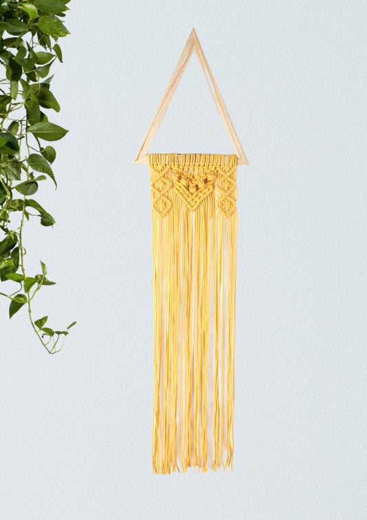 NUEVOSGHAR Macrame Wall Hanging Decor | Handmade Boho Wall Décor | Wall Hanging For Living Room & Bed Room| Wooden Triangle Shape Wall Décor| Yellow Color
