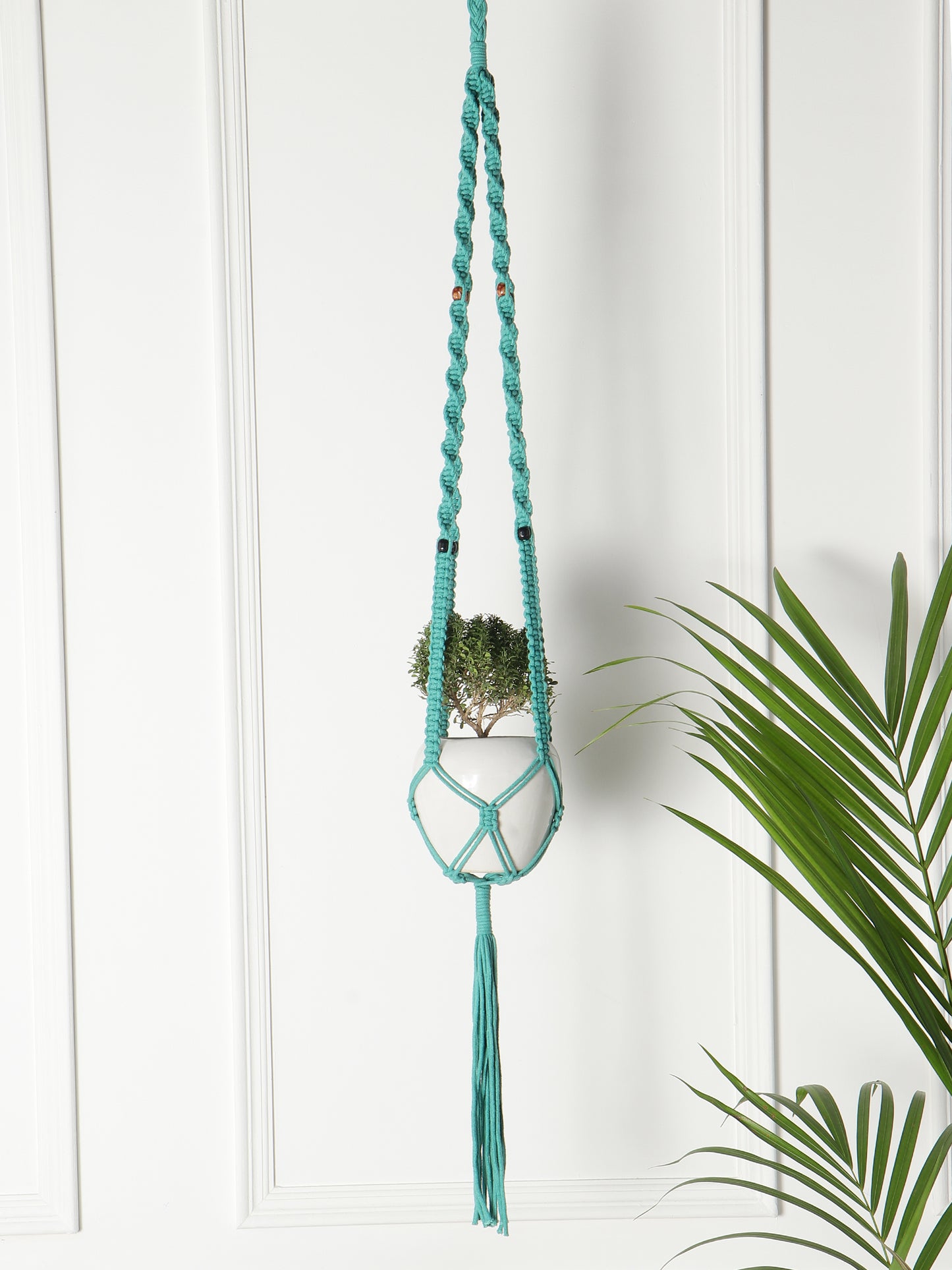 NUEVOSGHAR Macrame Plant Hanger | Boho Plant Holder | Hand Made Crochet Plant Holder | Indoor-Outdoor Wall Hanging Plant Holder |Blue