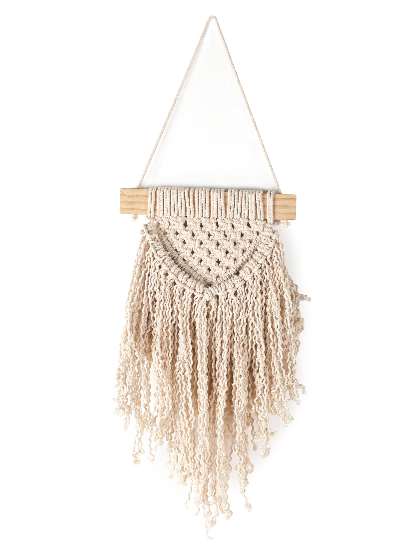 Macrame Wall Hanging Shelf | Bohemian Hanging Plant Shelves | Handmade Macrame Wall Hanging Decor | Wooden Wall Hanging Shelf_ Ivory