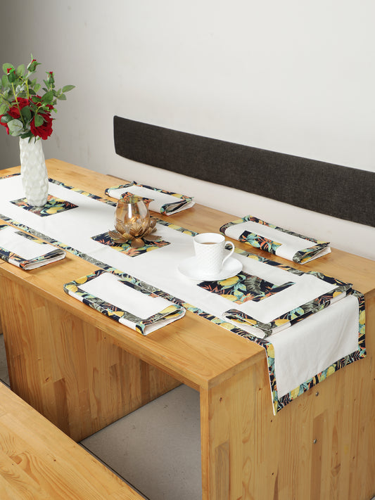 NUEVOSGHAR Printed Patch Work Table Runner With Placemats -7 Pcs Set_Ivory/Multi