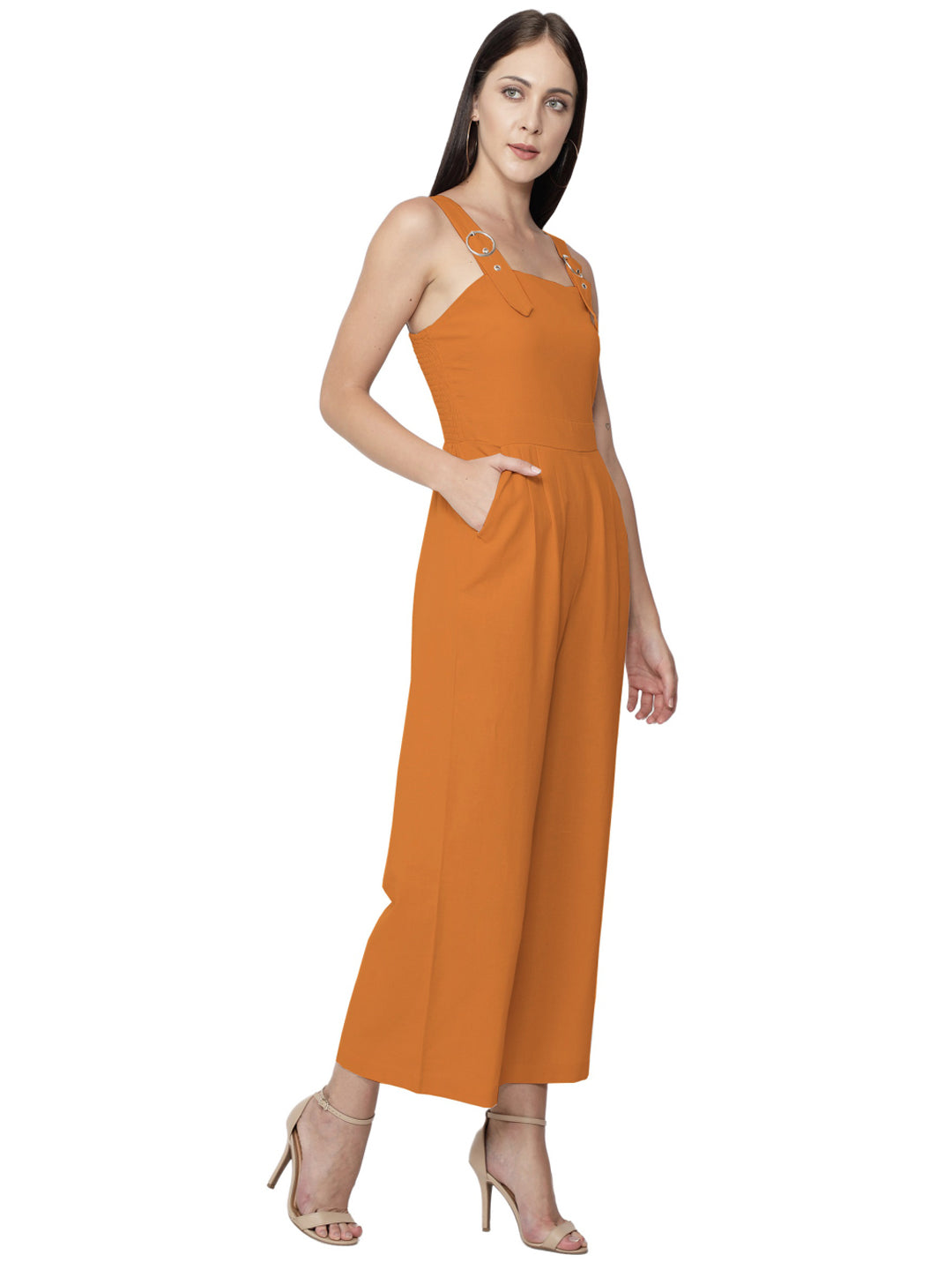 Solid Mustard Cotton Linen Women Jumpsuit freeshipping - NUEVOSDAMAS