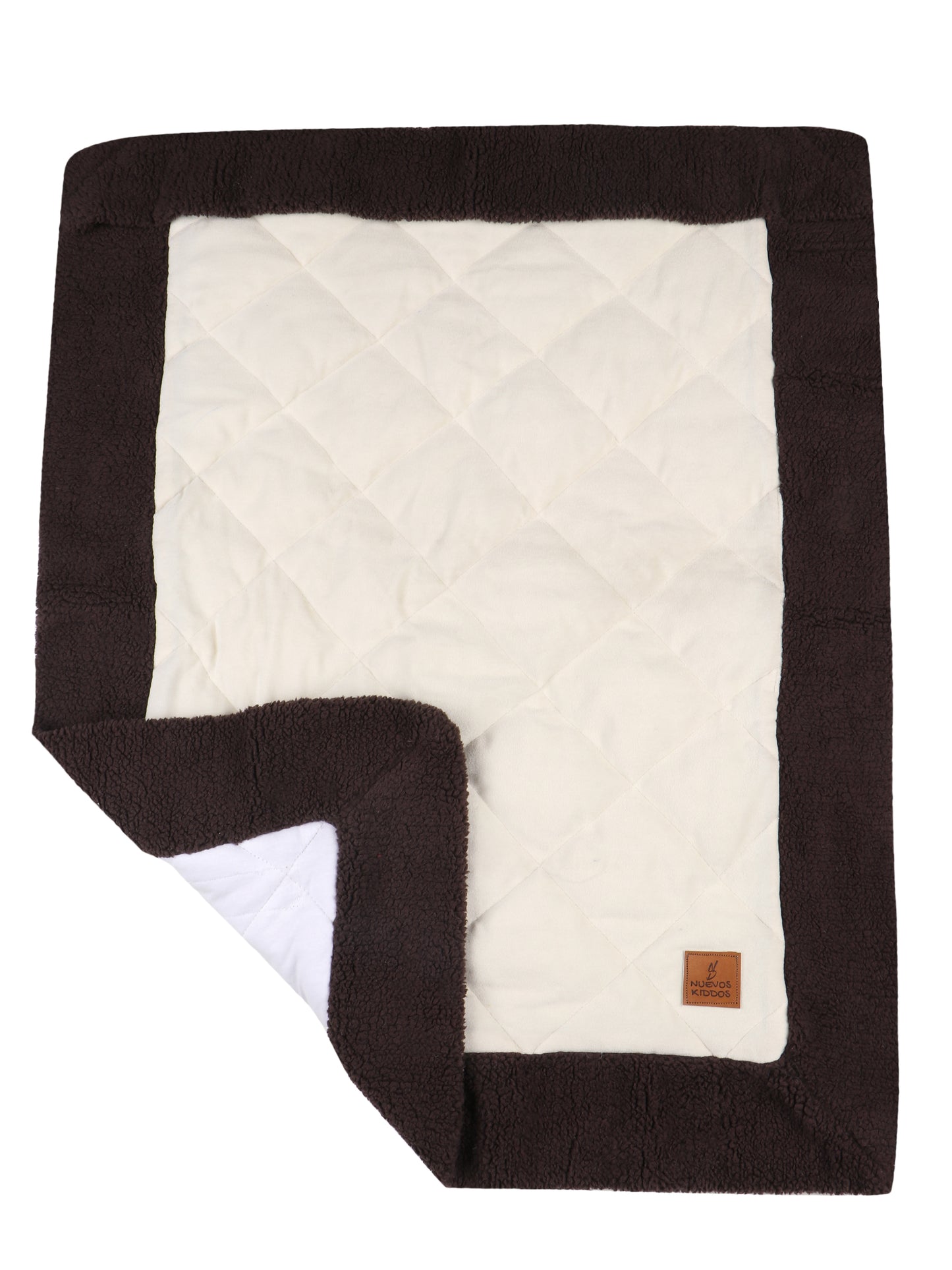 NUEVOSGHAR Solid Quilted Soft Velvet Fur Baby Blanket (0-24 Months) - Brown-Ivory