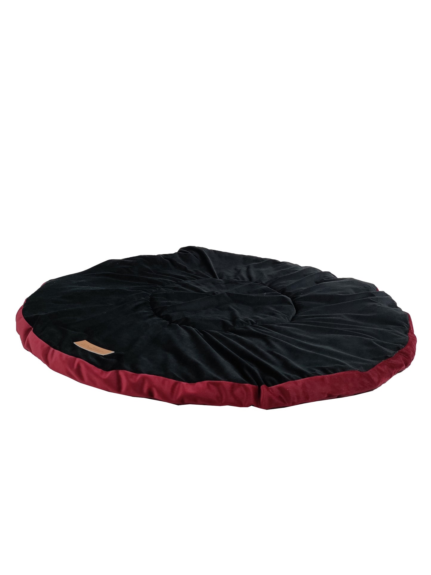 Velvet Pet Bed Mattress | Soft Cozy Fluffy Round Flat Bed | Washable Padded Pet Bed| Light Weighted Dog Flat Mat Black/ Maroon