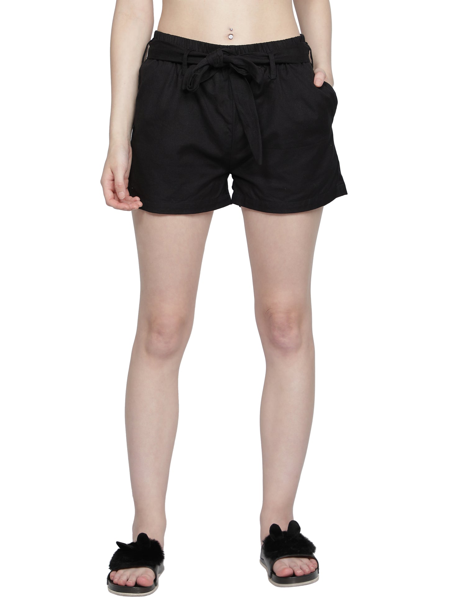 Solid Women Black Baggy Shorts