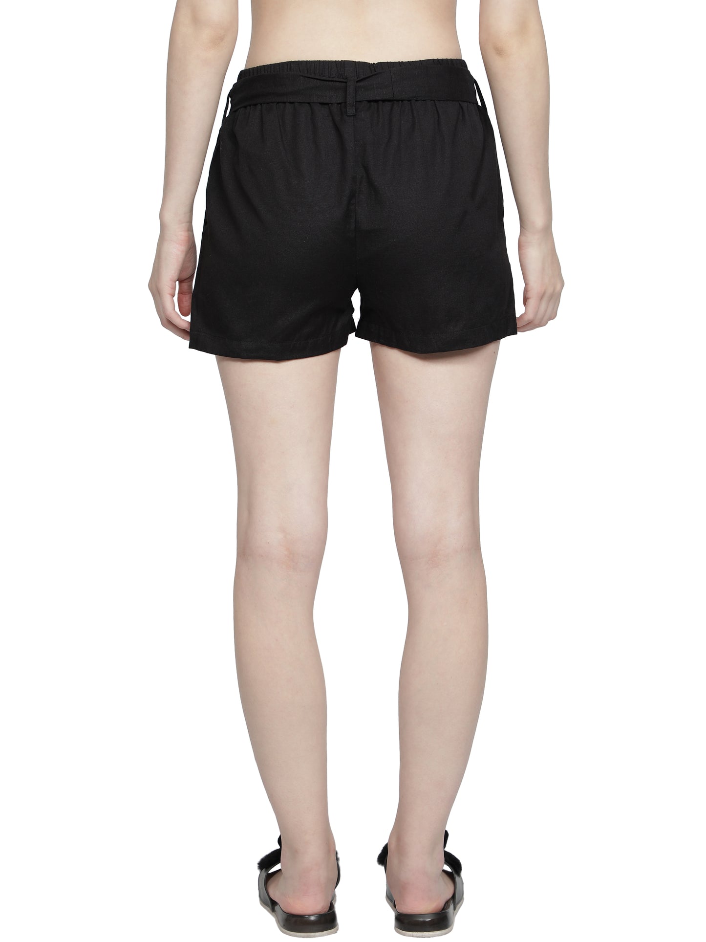 Solid Women Black Baggy Shorts