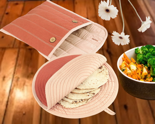 Pure Cotton Rectangle & Round Shape Roti/Chapati Cover Combo|Chapati Cloth Cover | Cotton Traditional Roti Warmer |Tortillas Cover| Kitchen Roti Keeper. Set-Pack of 2 Roti Covers(Rust/Peach)