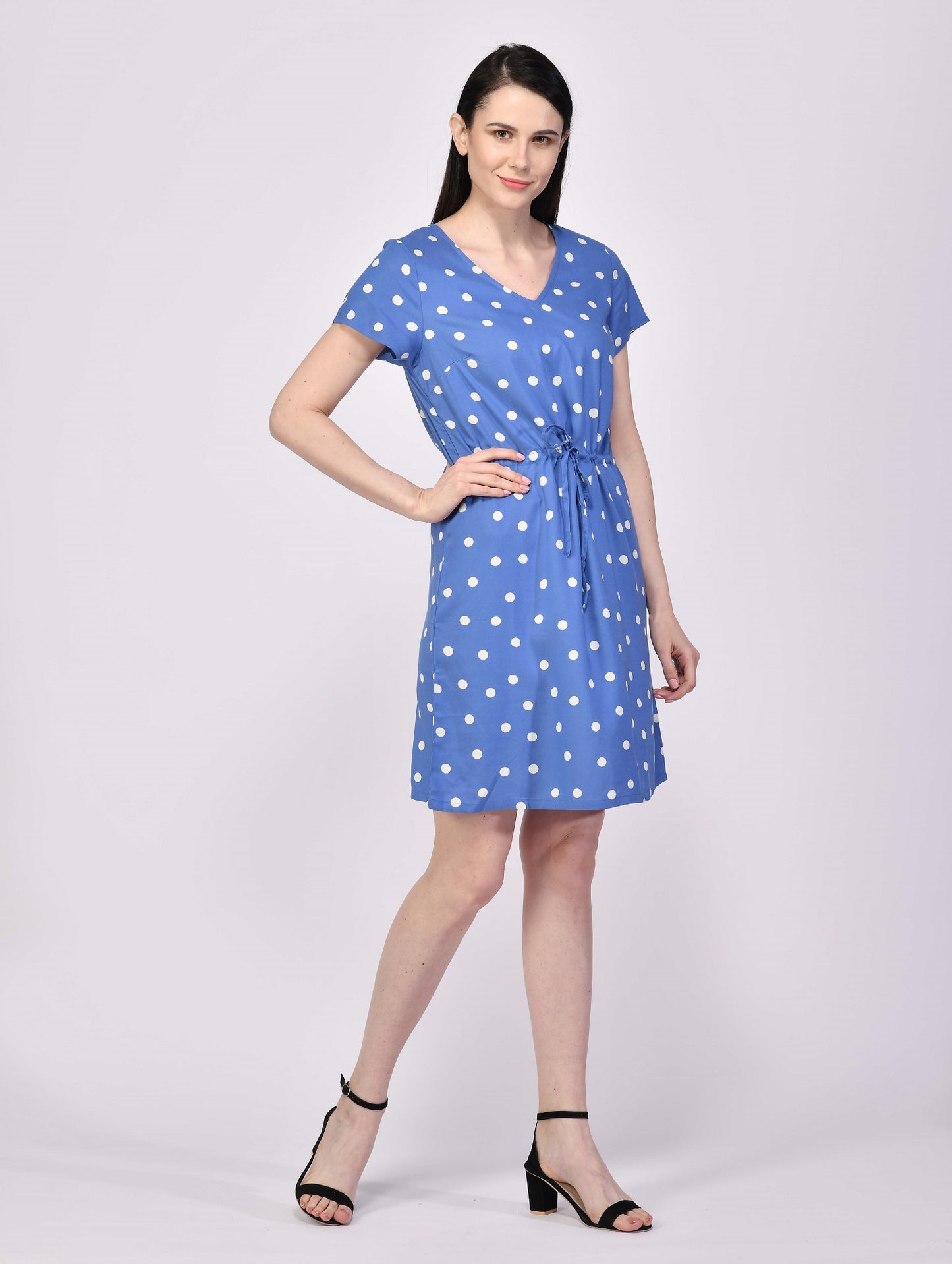 NUEVOSDAMAS Women Rayon Polka Dot Printed Midi Dress
