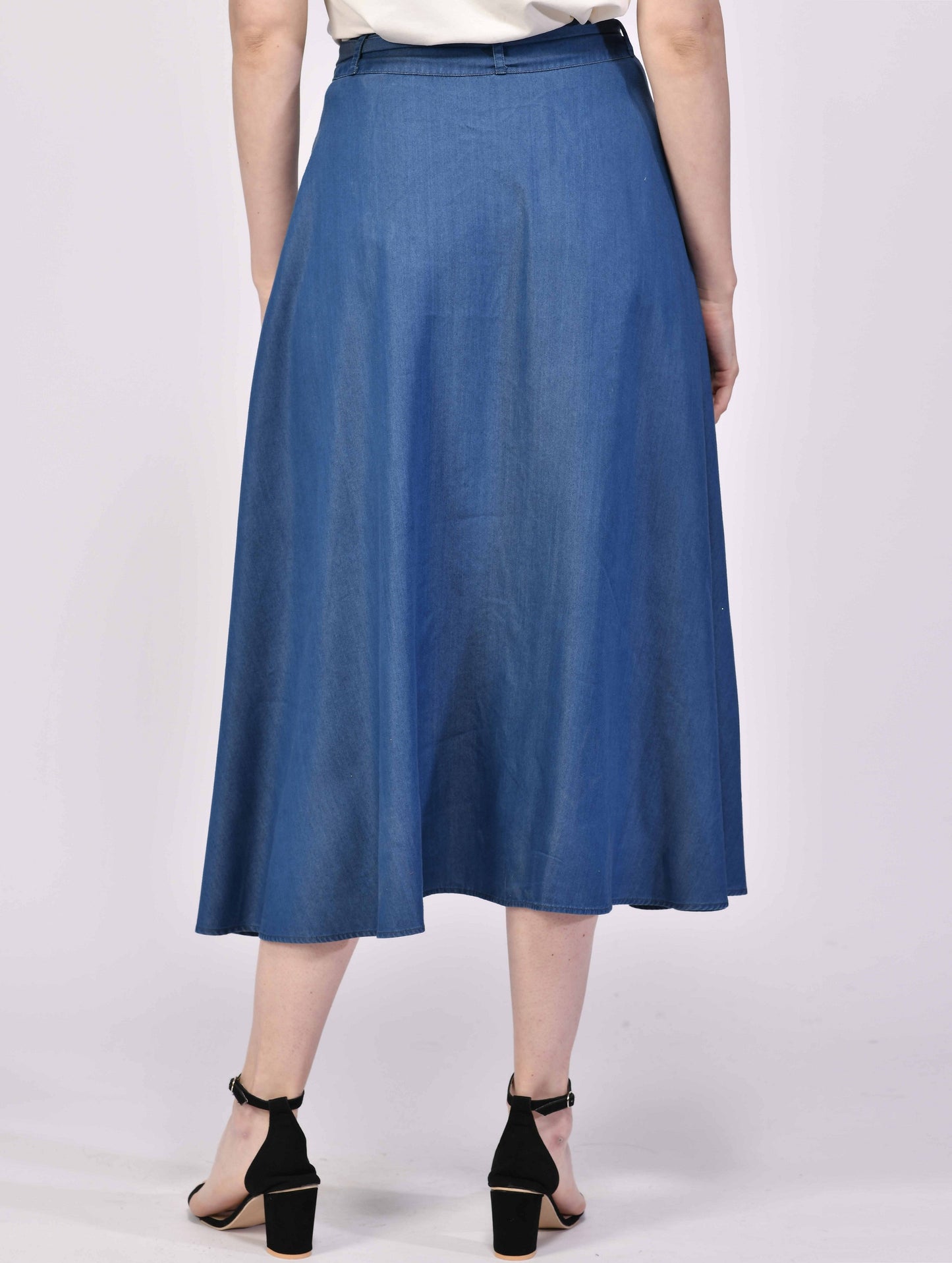 NUEVOSDAMAS Women's Solid Denim A-line Long Skirt (Blue)