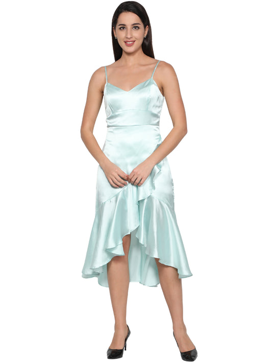 NUEVOSDAMAS Women Satin Lycra Solid Designer Dress Mint Green