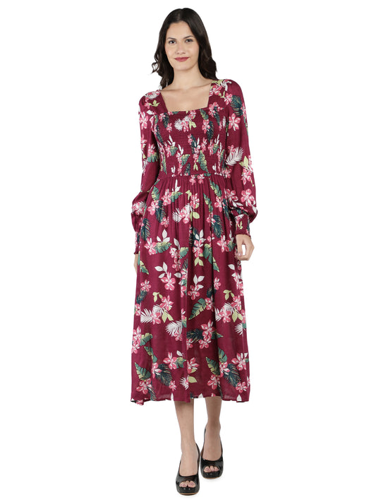 NUEVOSDAMAS Women Western Rayon Printed Dress | Latest Floral Printed Maxi Dress