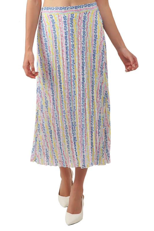 Women Printed Pleated Multicolor Skirt