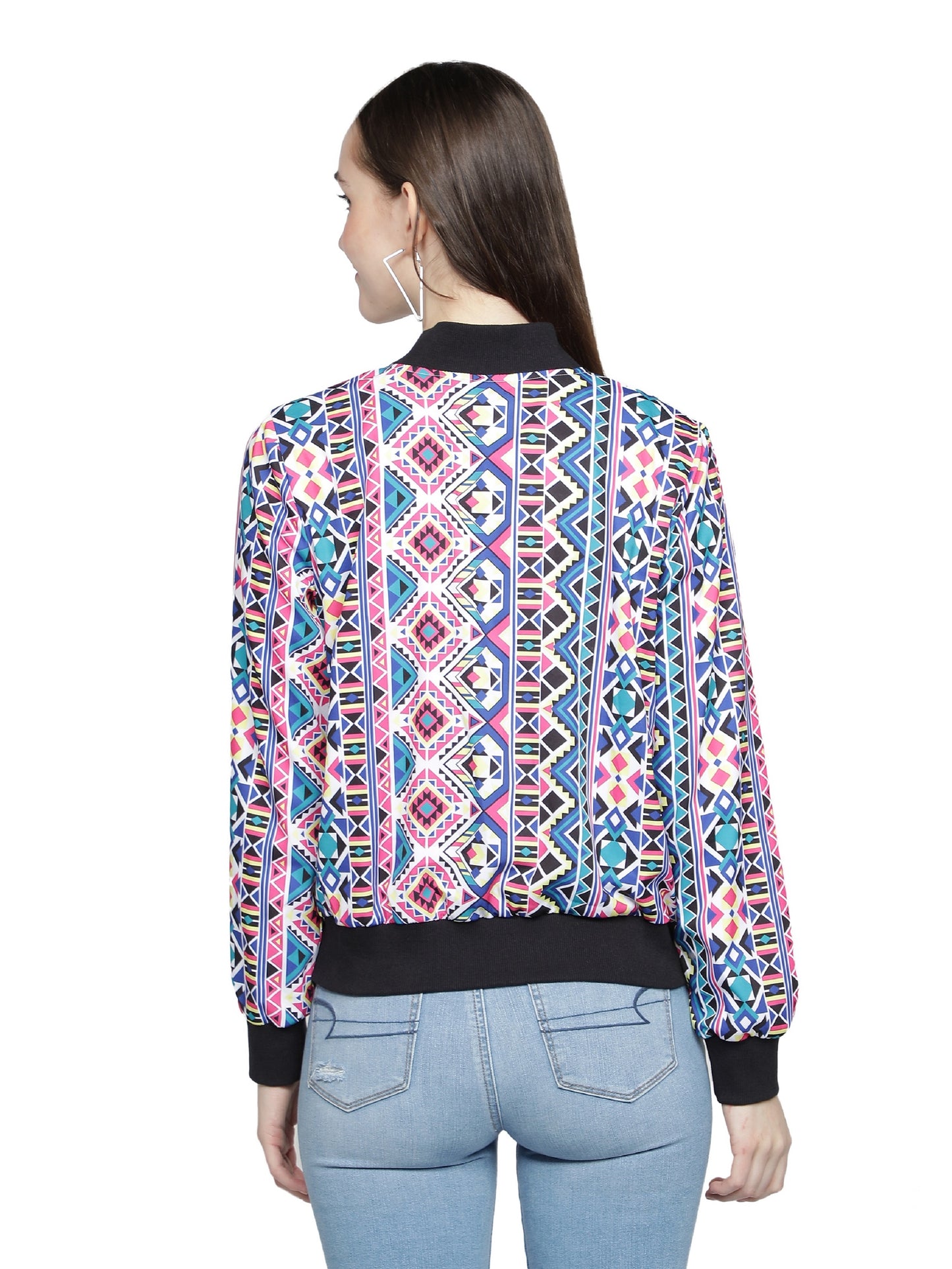 NUEVOSDAMAS woman's Bomber Jacket Multicolored Geometric Pink