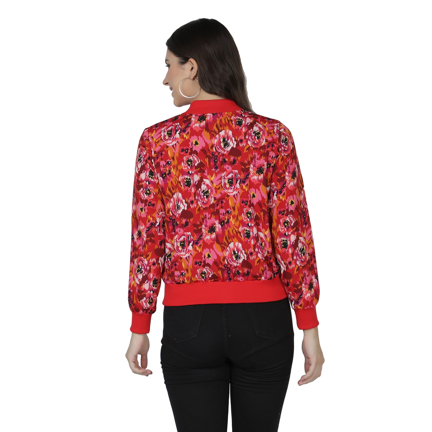NUEVOSDAMAS Women Full sleeve Multi Floral Printed Bomber Jacket