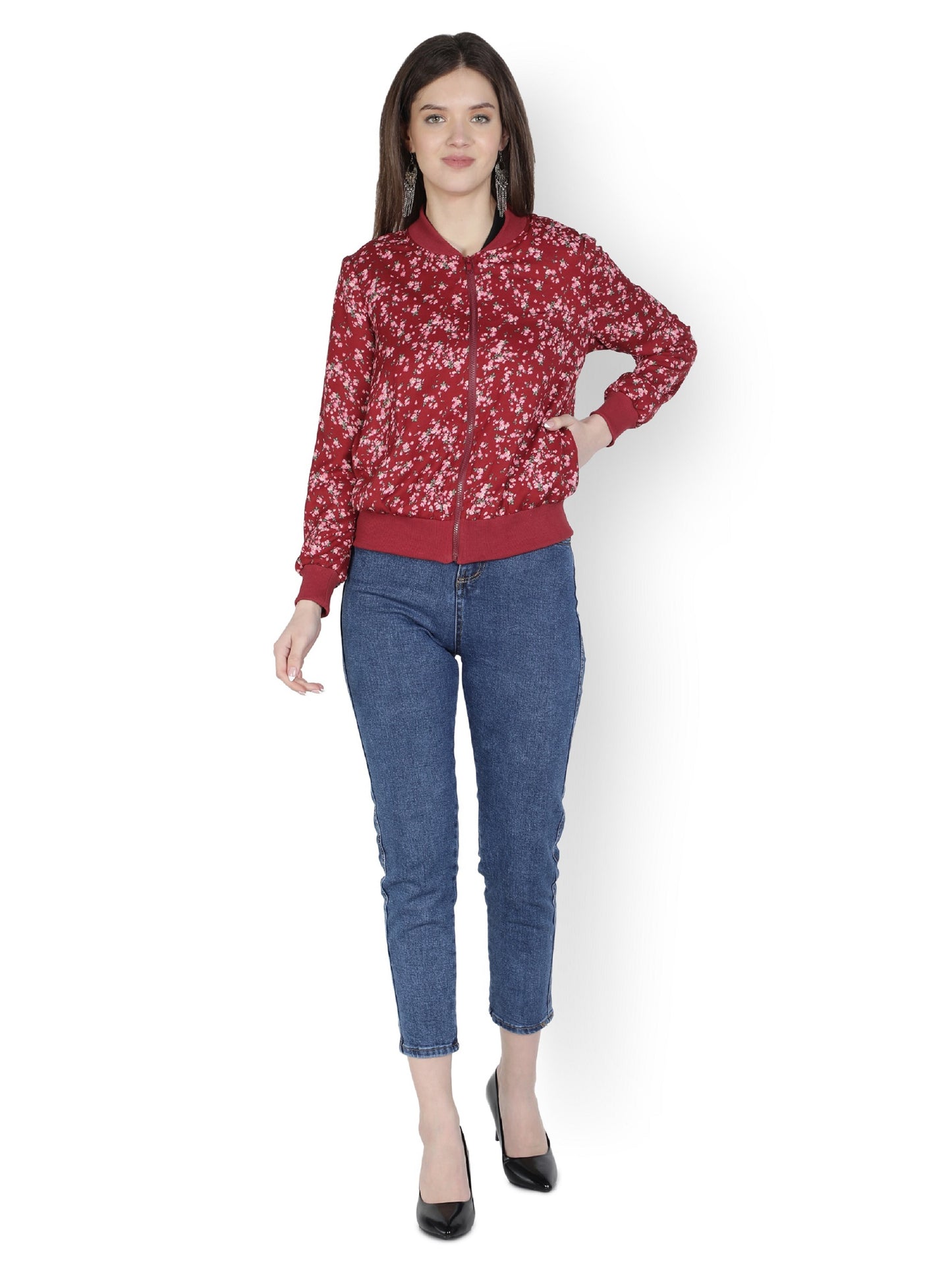 NUEVOSDAMAS Women Full Sleeve Printed Bomber Jacket