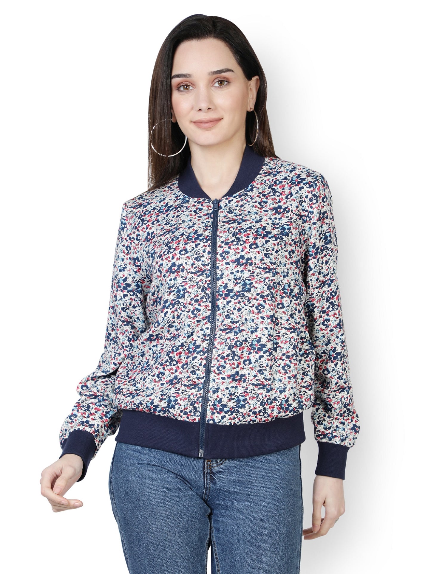 American Crepe Floral Print Multi Color Light Weight Jacket For Women/ Full Sleeve Printed Women Bomber Jacket