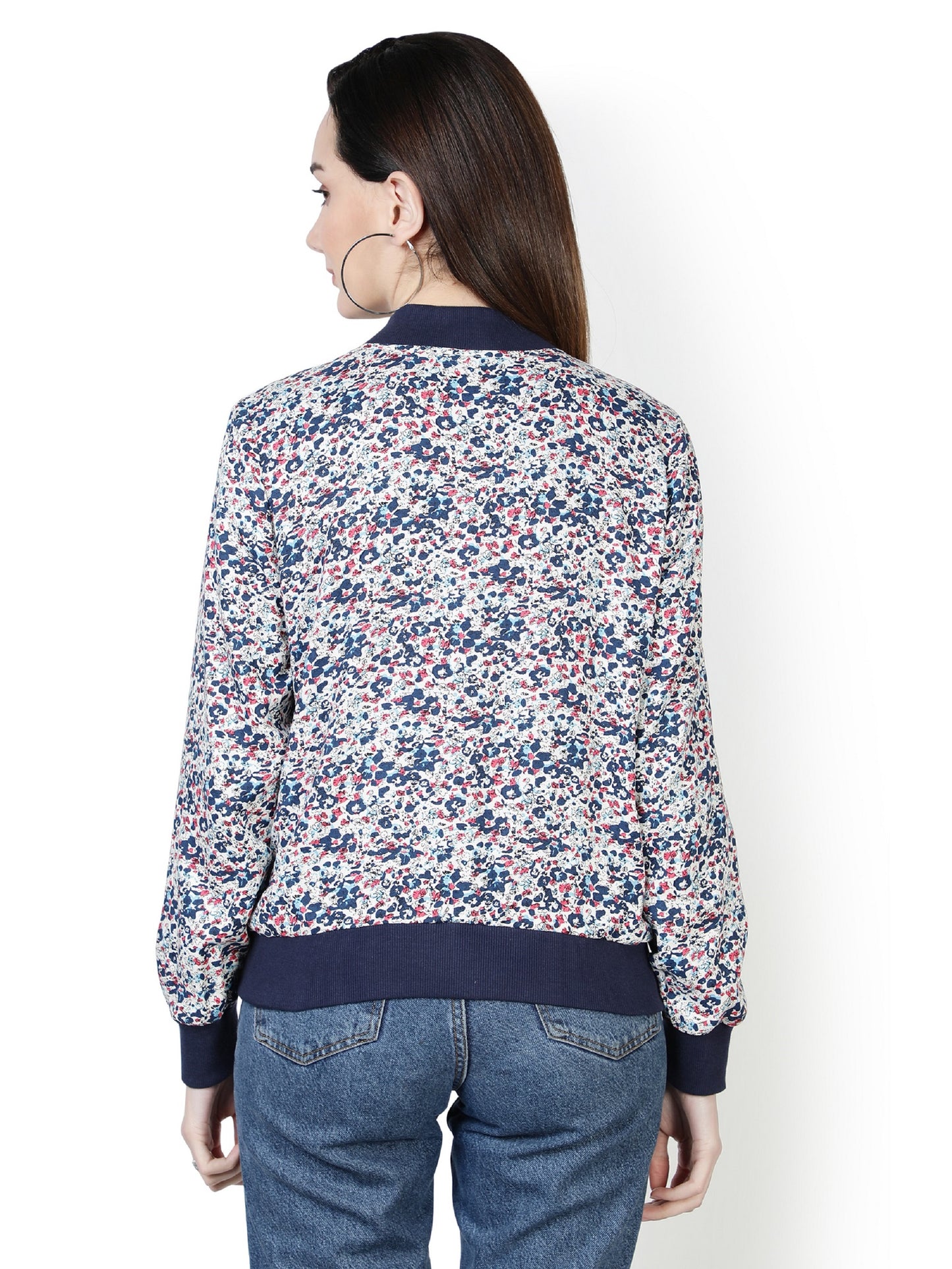 American Crepe Floral Print Multi Color Light Weight Jacket For Women/ Full Sleeve Printed Women Bomber Jacket