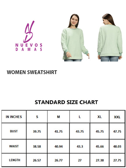 NUEVOSDAMAS Women's Polyester Blend Round Neck Sweatshirt (Light Green)