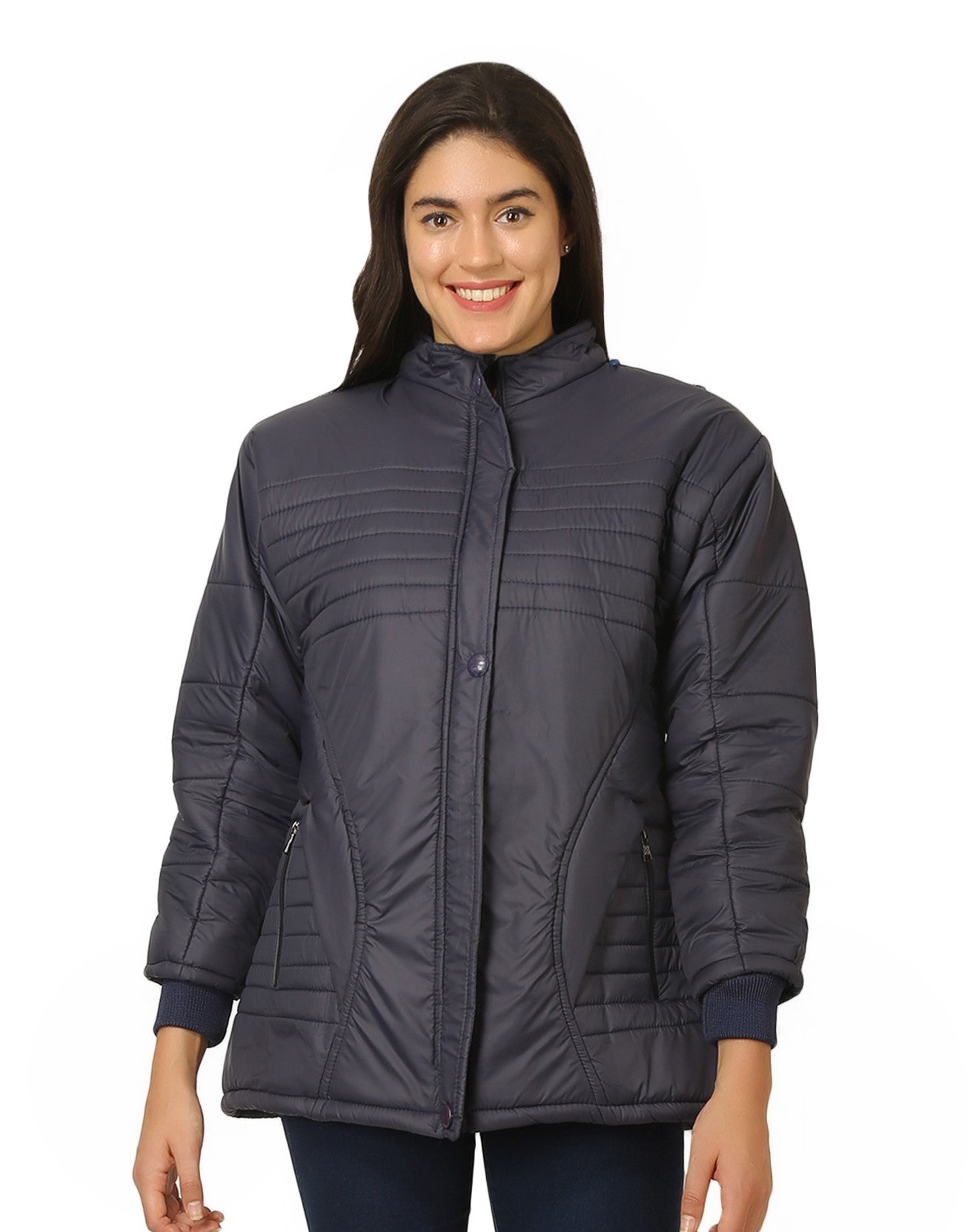 NUEVOSDAMAS Women Solid Blue Full Sleeve Puffer Jacket With Detachable Hood