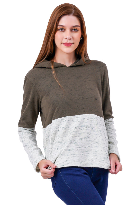 NUEVOSDAMAS Cotton Terry Full Sleeve Block Pattern Printed Sweatshirt Olive/Ivory