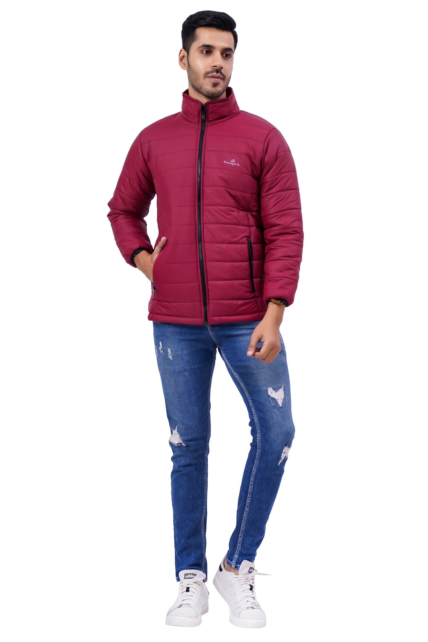 NUEVOSPORTA Men's Winter Solid Maroon Quilted Puffer jacket