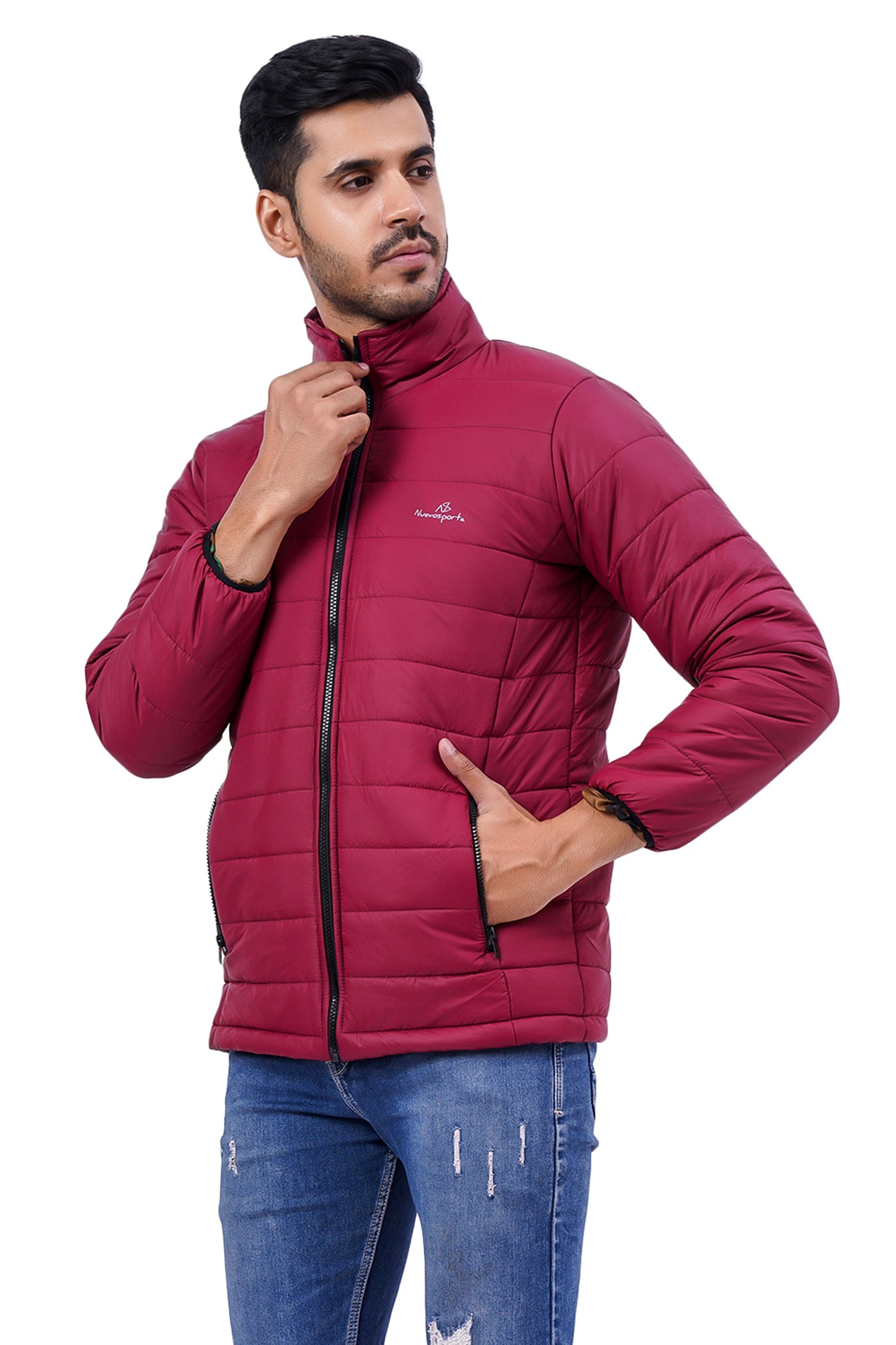 NUEVOSPORTA Men's Winter Solid Maroon Quilted Puffer jacket