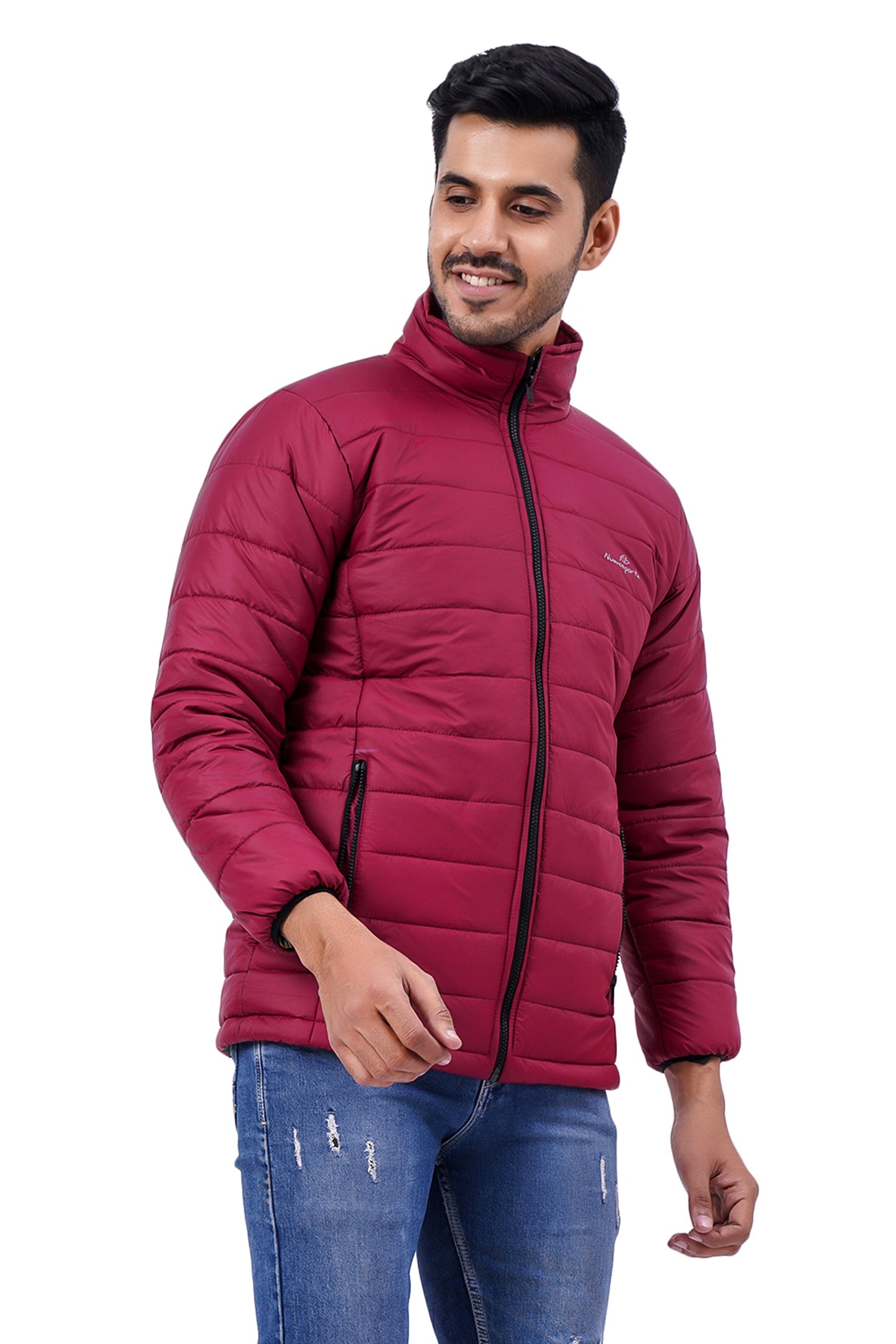 NUEVOSPORTA Men's Winter Solid Maroon Quilted Puffer jacket