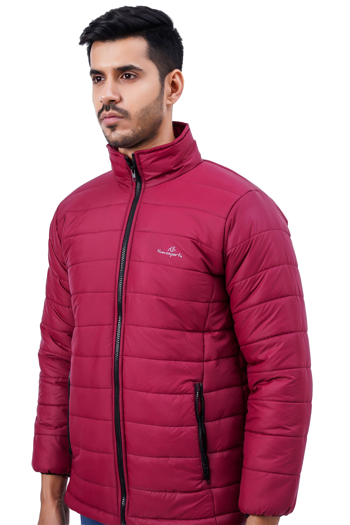 NUEVOSPORTA Men's Winter Solid Maroon Quilted Puffer jacket