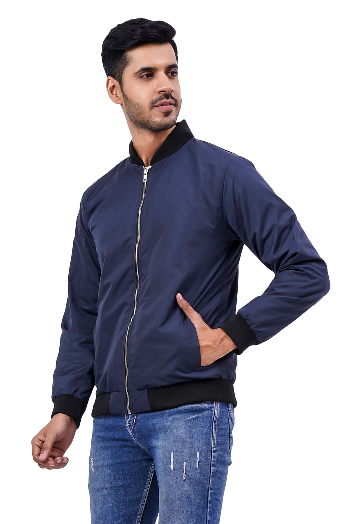 NUEVOSPORTA Men's Winter Solid Dark Blue Windcheater jacket