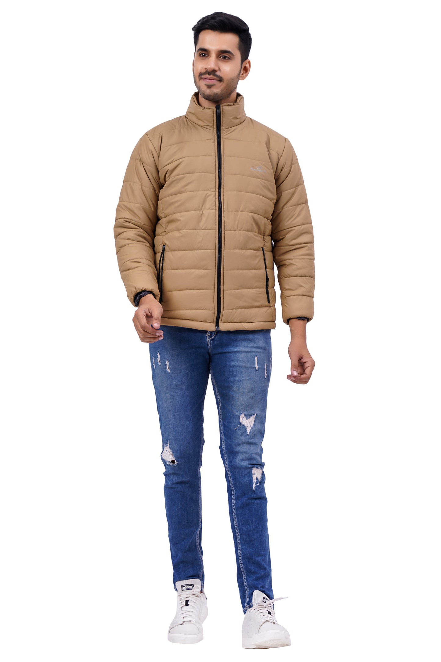 NUEVOSPORTA Men's Winter Solid Beige Quilted Puffer jacket