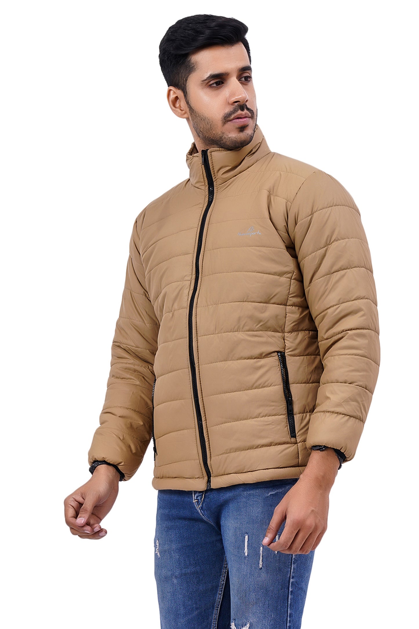 NUEVOSPORTA Men's Winter Solid Beige Quilted Puffer jacket