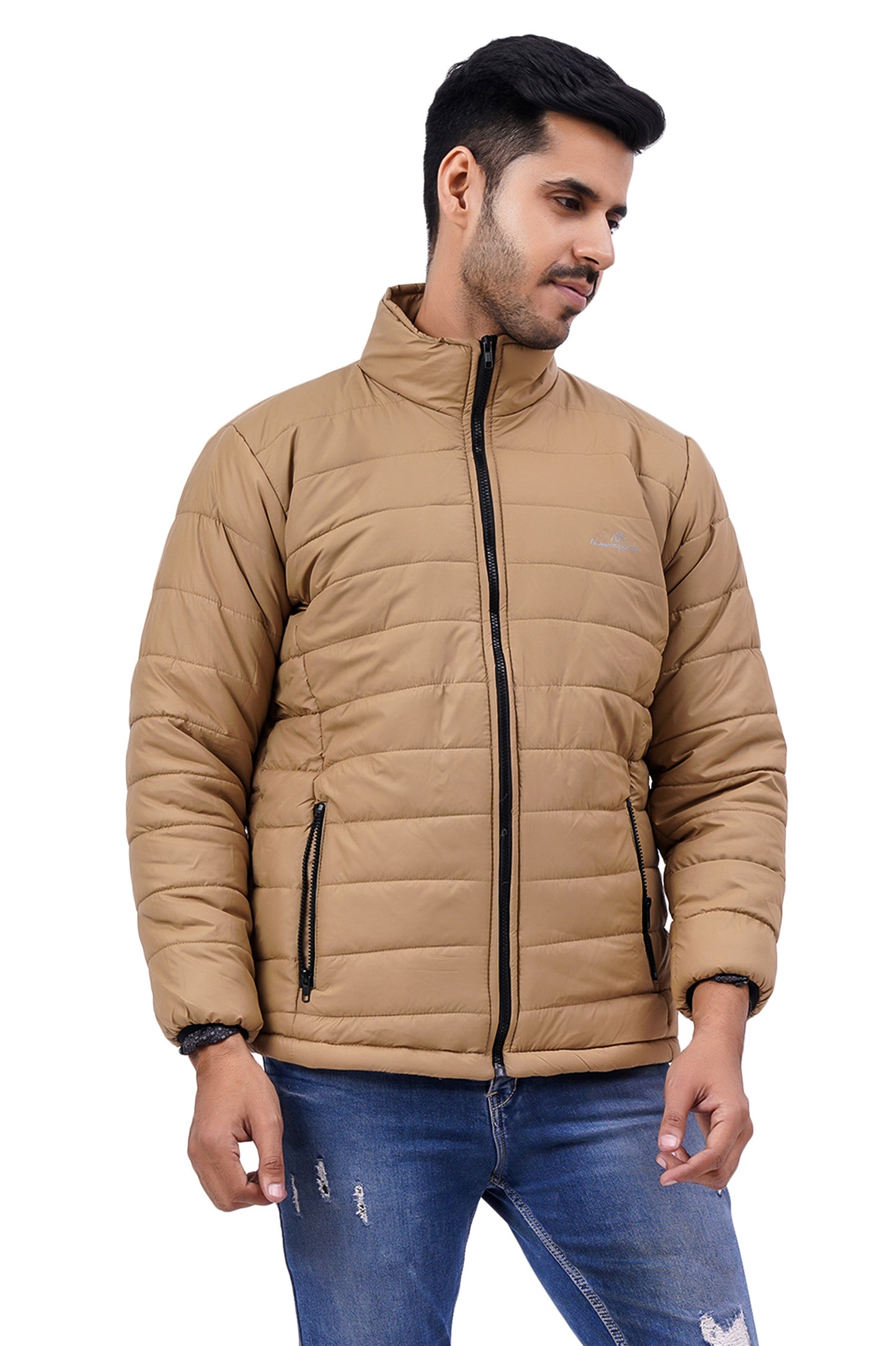 NUEVOSPORTA Men's Winter Solid Beige Quilted Puffer jacket