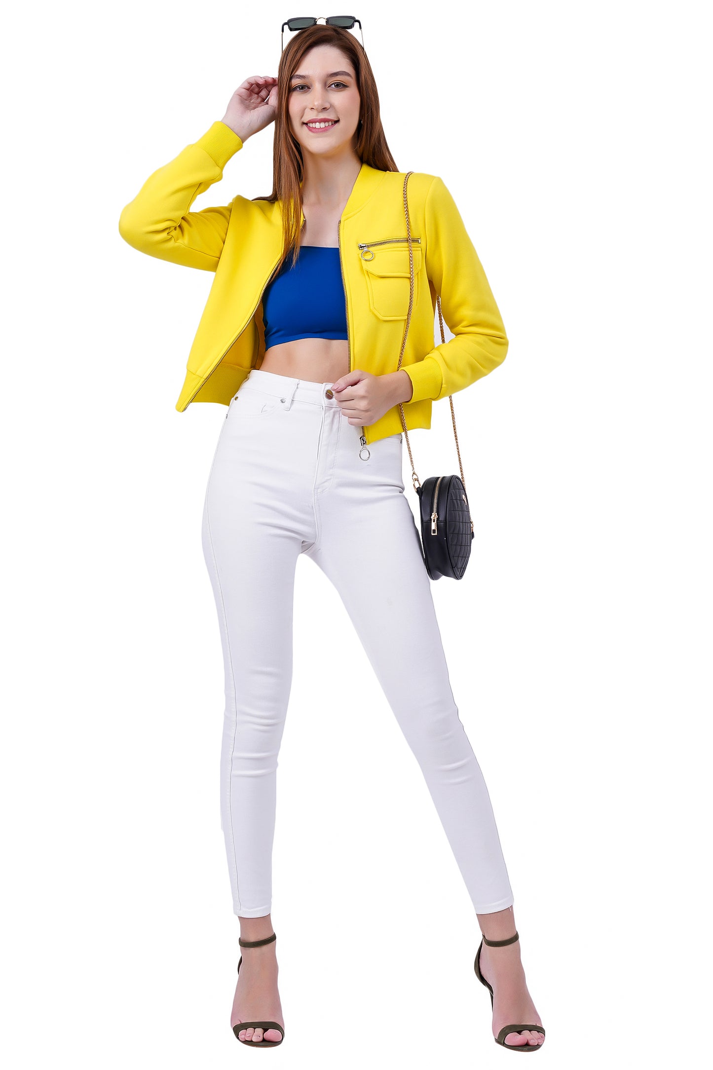 Women Full Sleeve Solid Fleece Jacket ( Yellow )