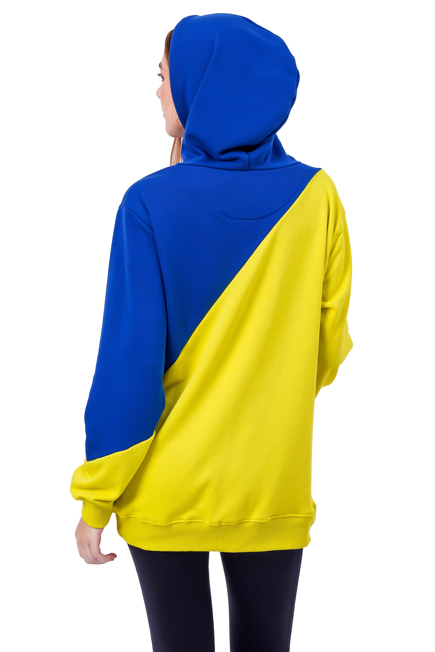 NUEVOSDAMAS Cotton Terry Solid Blocks Hooded Sweatshirt - Blue/Lime