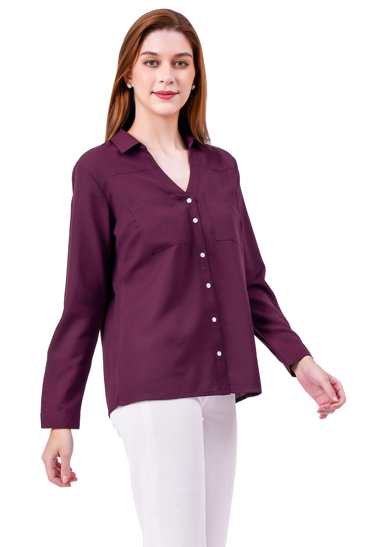 NUEVOSDAMAS Solid Wine Casual/Formal Women Full Sleeve Shirt