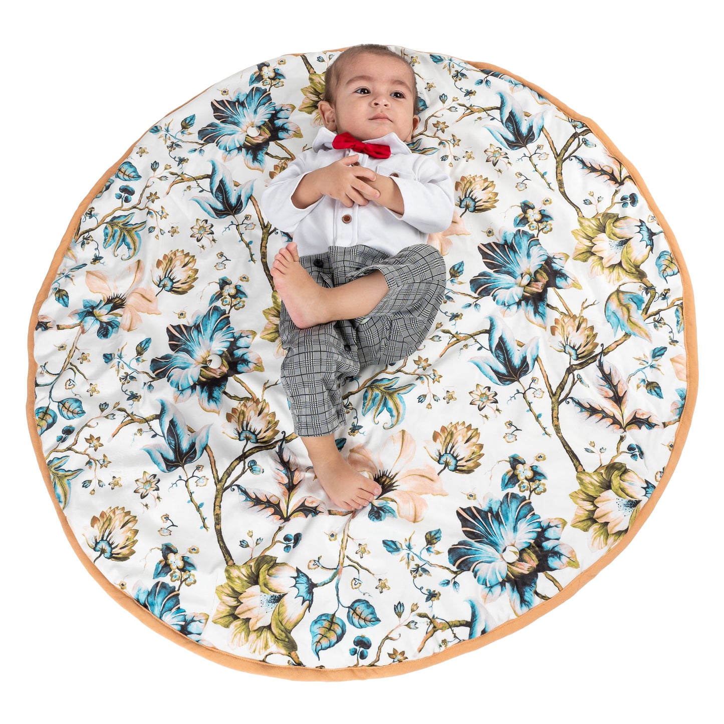 NUEVOSGHAR Digital Printed Velvet Round Shaped Baby Mattress Blue/White (0-24 Months)