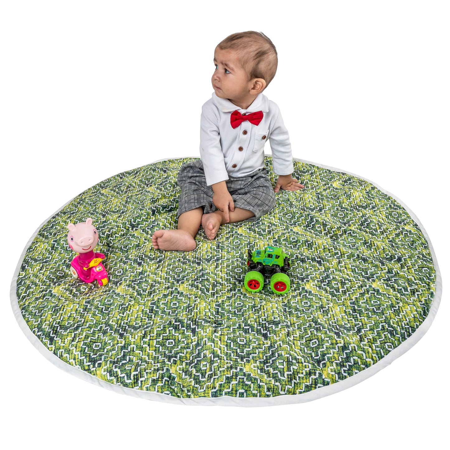 NUEVOSGHAR New Born Baby Round Shape Velvet Mattress (0-24 Months) | Green