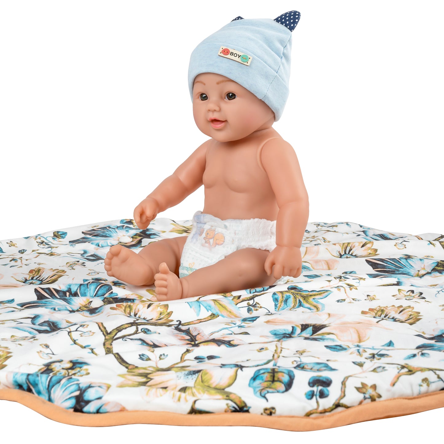 NUEVOSGHAR Digital Printed Velvet Round Shaped Baby Mattress Blue/White (0-24 Months)