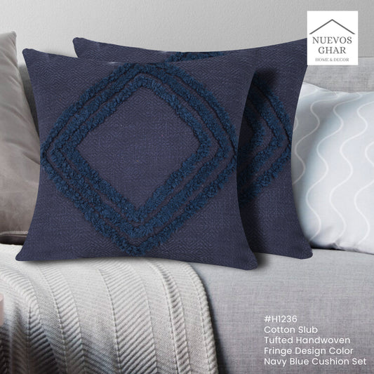 NUEVOSGHAR Tuffted Cushion Cover |Bohemian Cushion Cover| Tufted Boho Shaggy Square Cushion for Sofa/Bed/Chair | Handmade Cushion Cover | 18x18 Inch (Pack of 1 Piece)_Blue