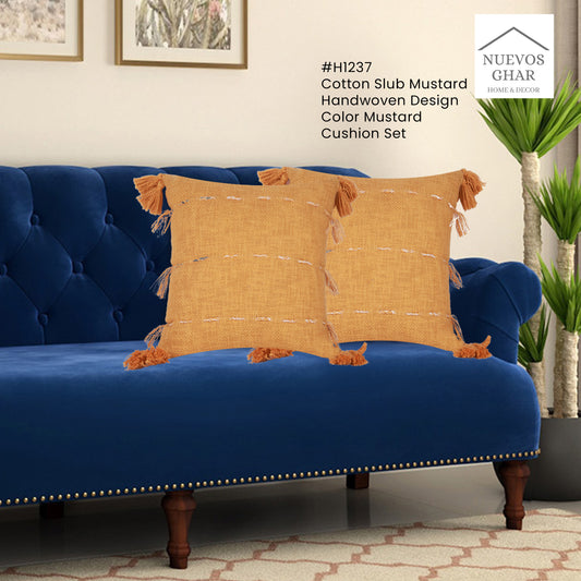 NUEVOSGHAR Tuffted Cushion Cover |Bohemian Cushion Cover| Tufted Boho Shaggy Square Cushion for Sofa/Bed/Chair | Handmade Cushion Cover | 18x18 Inch (Pack of 1 Piece)_Mustard