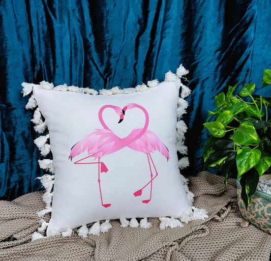 Valentine's Day Cotton Printed Cushion | Swan Printed Cushion Gift | Valentine Gift for Boyfriend Girlfriend | Couples Gift for Him / Her |16x16 Inch_ Ivory