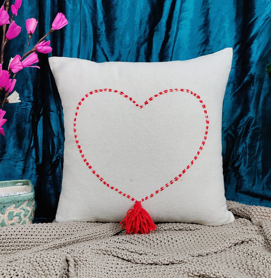 Cotton Hand Embroidered Cushion | Cushion for Gift for coples| 18x18 Inch_Ivory