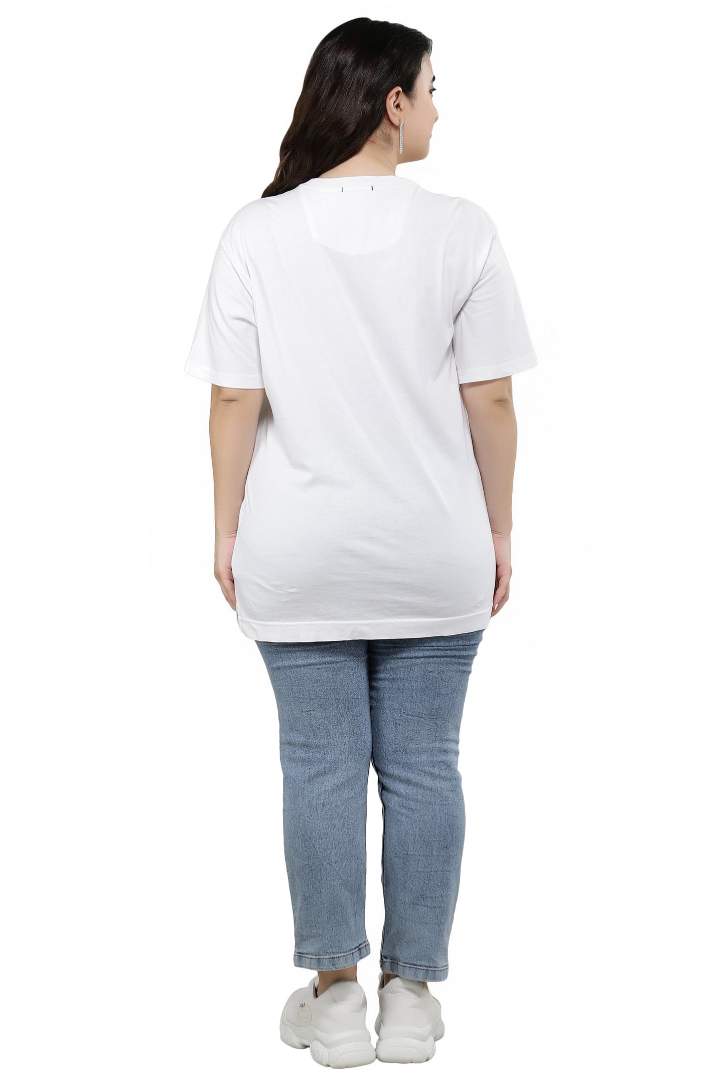 NUEVOSDAMAS Women Cotton Printed Half Sleeve Women's White T-Shirt