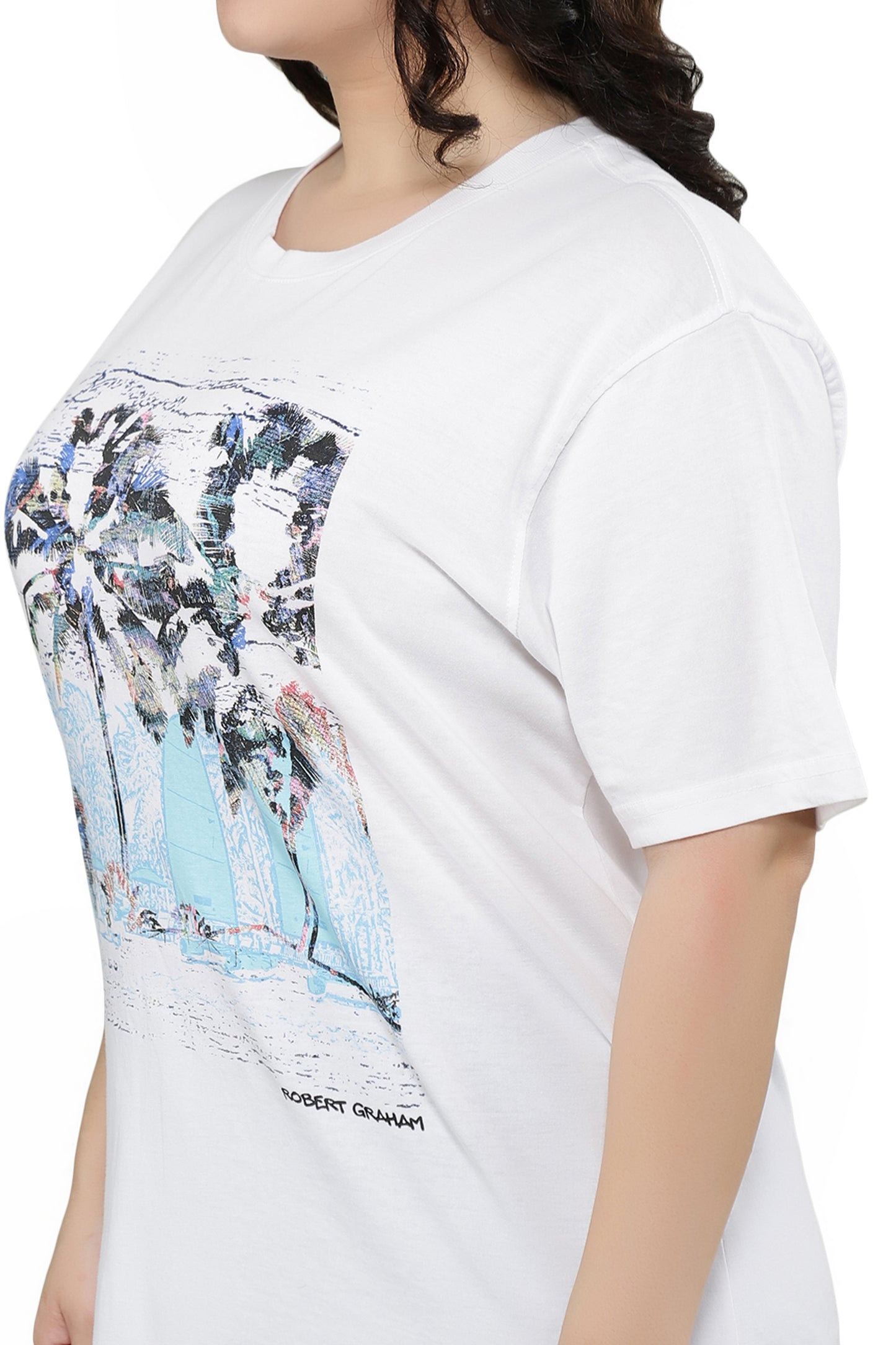 NUEVOSDAMAS Women Cotton Printed Half Sleeve Women's White T-Shirt