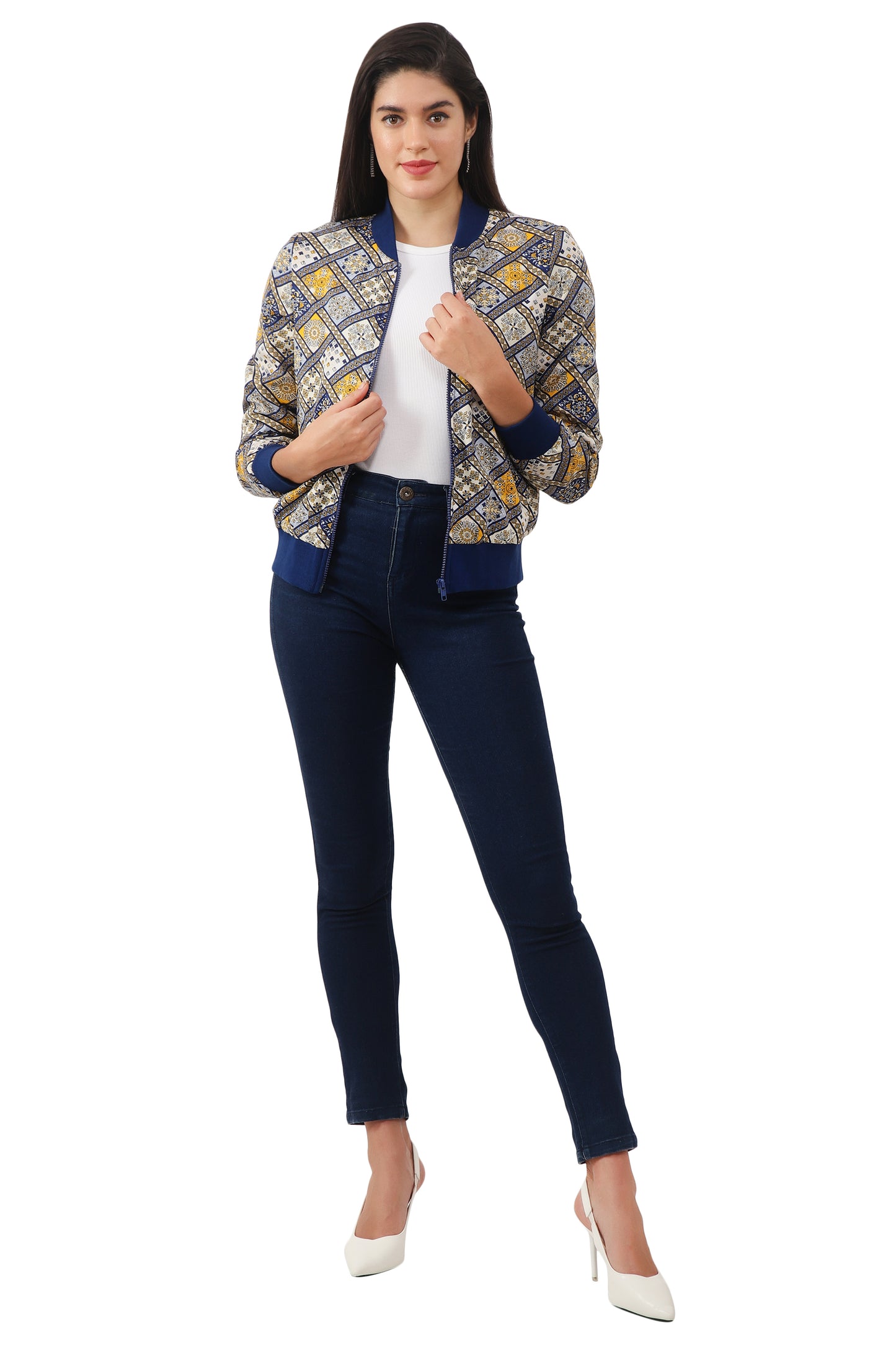 Nuevosdamas Woman's Blouson Jacket Yellow Navy