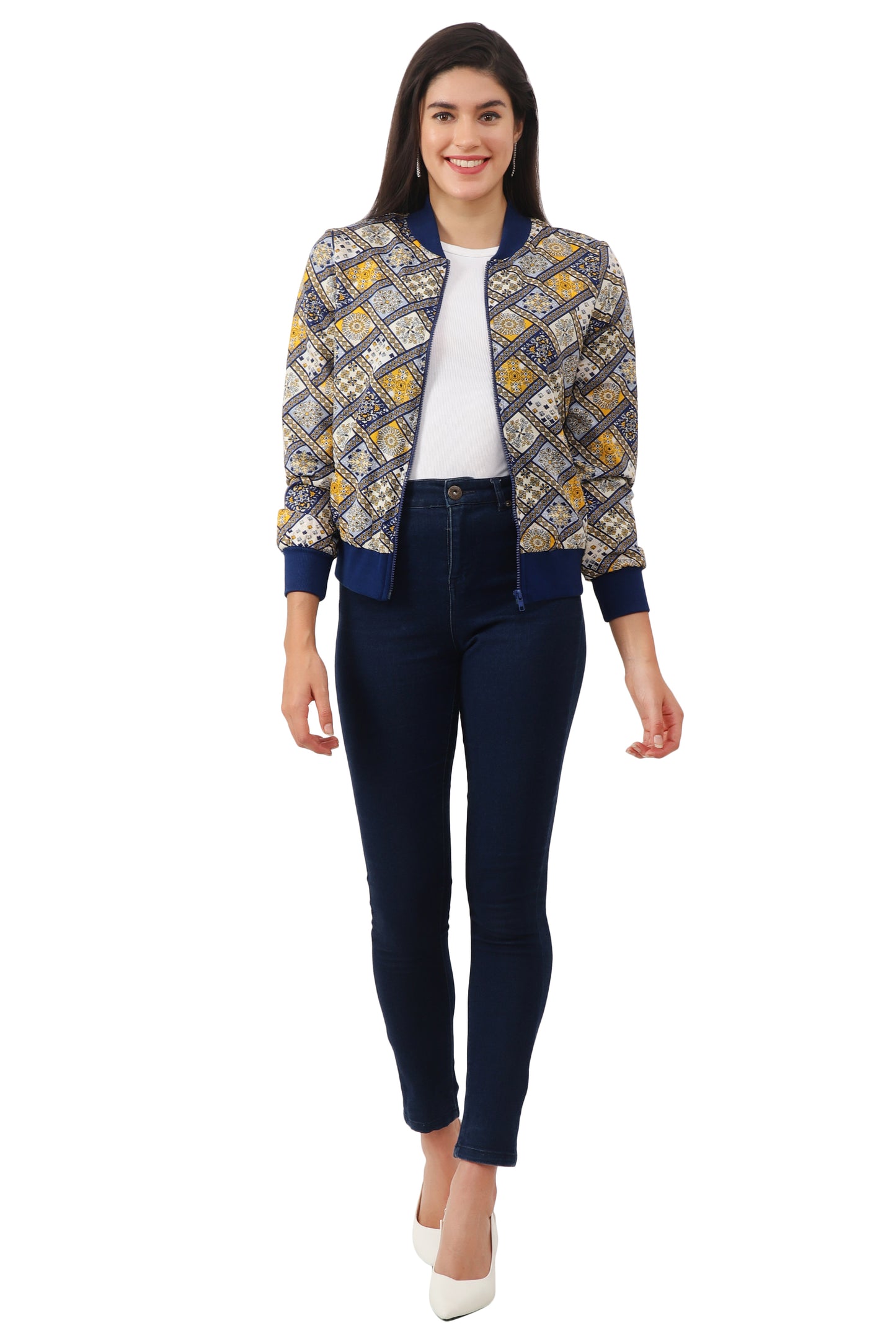 Nuevosdamas Woman's Blouson Jacket Yellow Navy