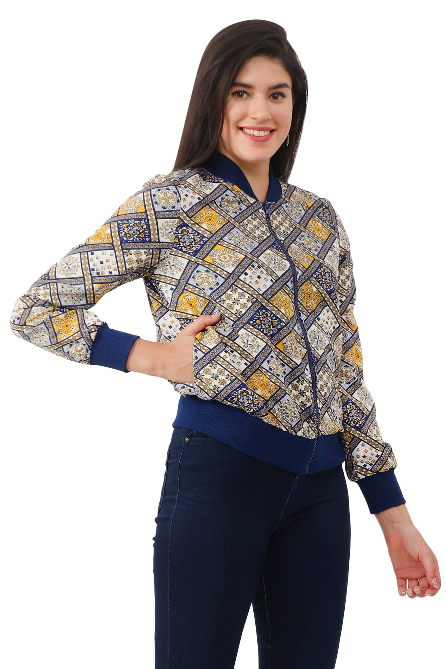 Nuevosdamas Woman's Blouson Jacket Yellow Navy