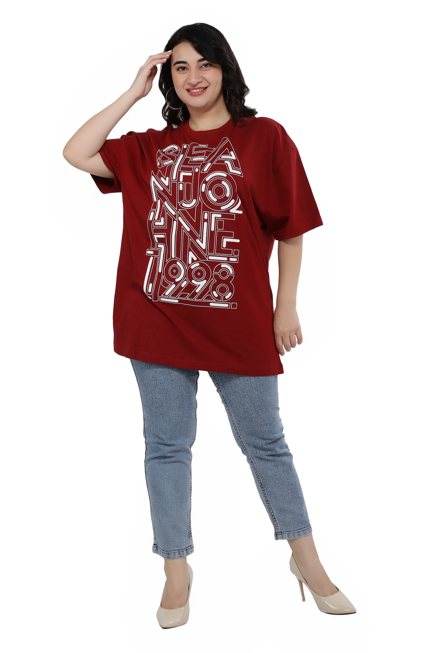 NUEVOSDAMAS Women Cotton Graphic Printed Half Sleeve Women's Maroon T-Shirt