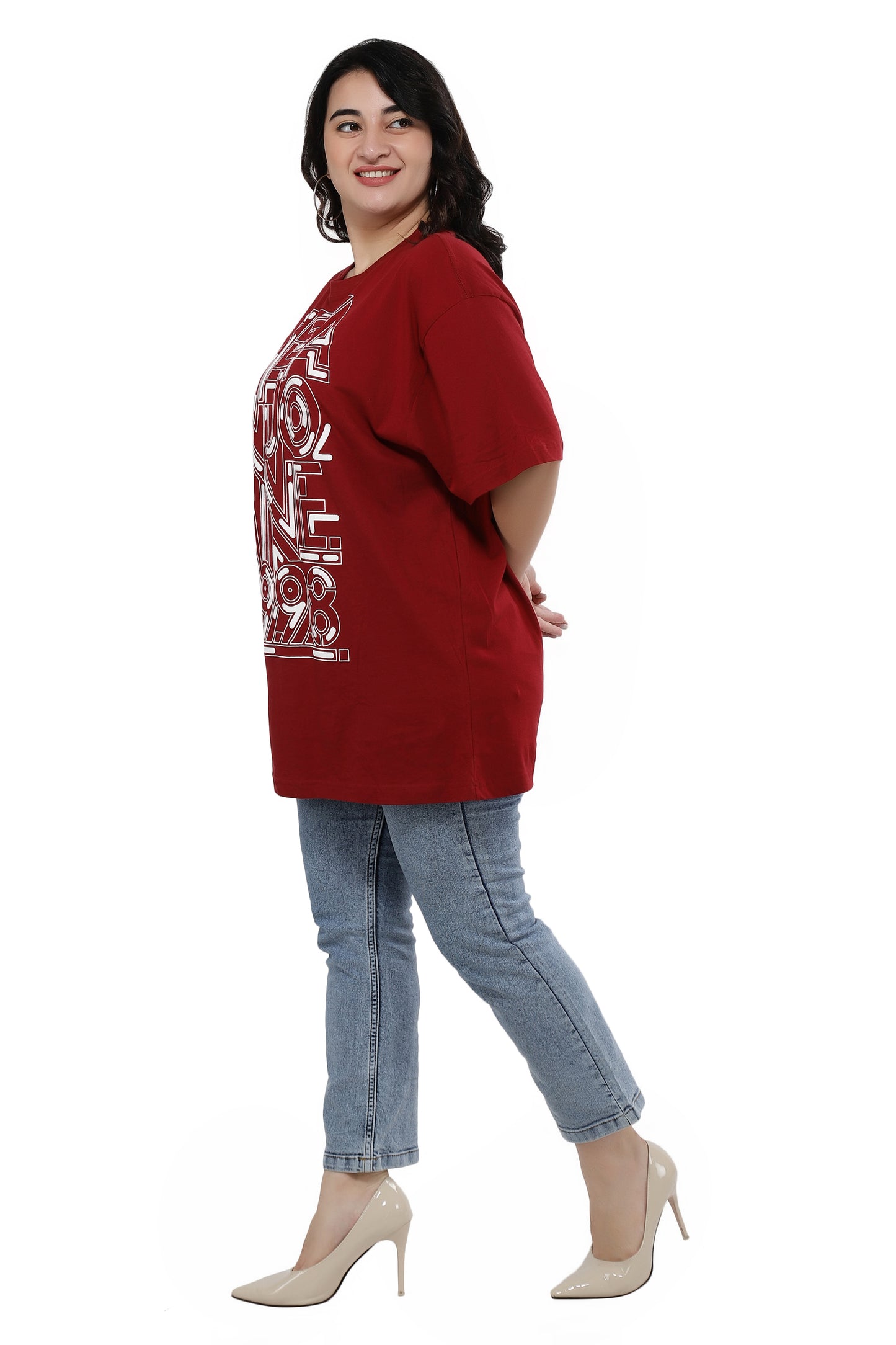 NUEVOSDAMAS Women Cotton Graphic Printed Half Sleeve Women's Maroon T-Shirt