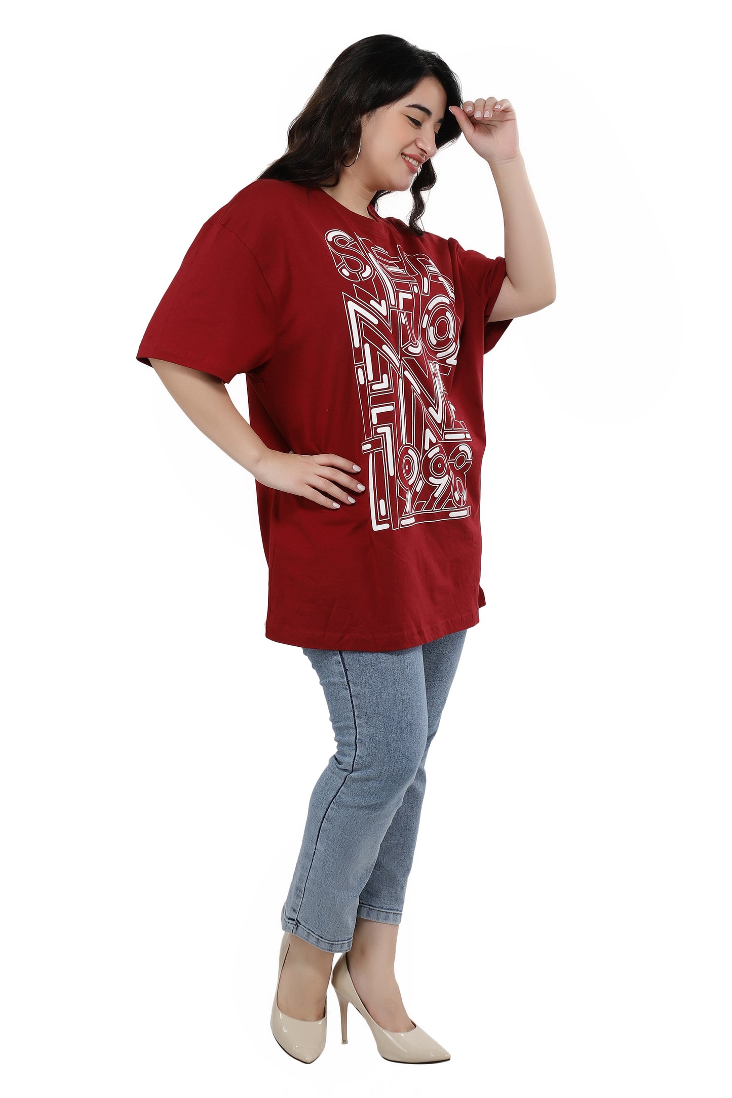 NUEVOSDAMAS Women Cotton Graphic Printed Half Sleeve Women's Maroon T-Shirt