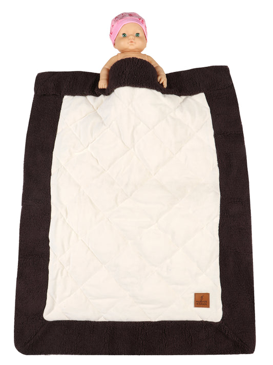 NUEVOSGHAR Solid Quilted Soft Velvet Fur Baby Blanket (0-24 Months) - Brown-Ivory
